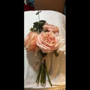 Silk Flower Decorative Bouquet Peach and White